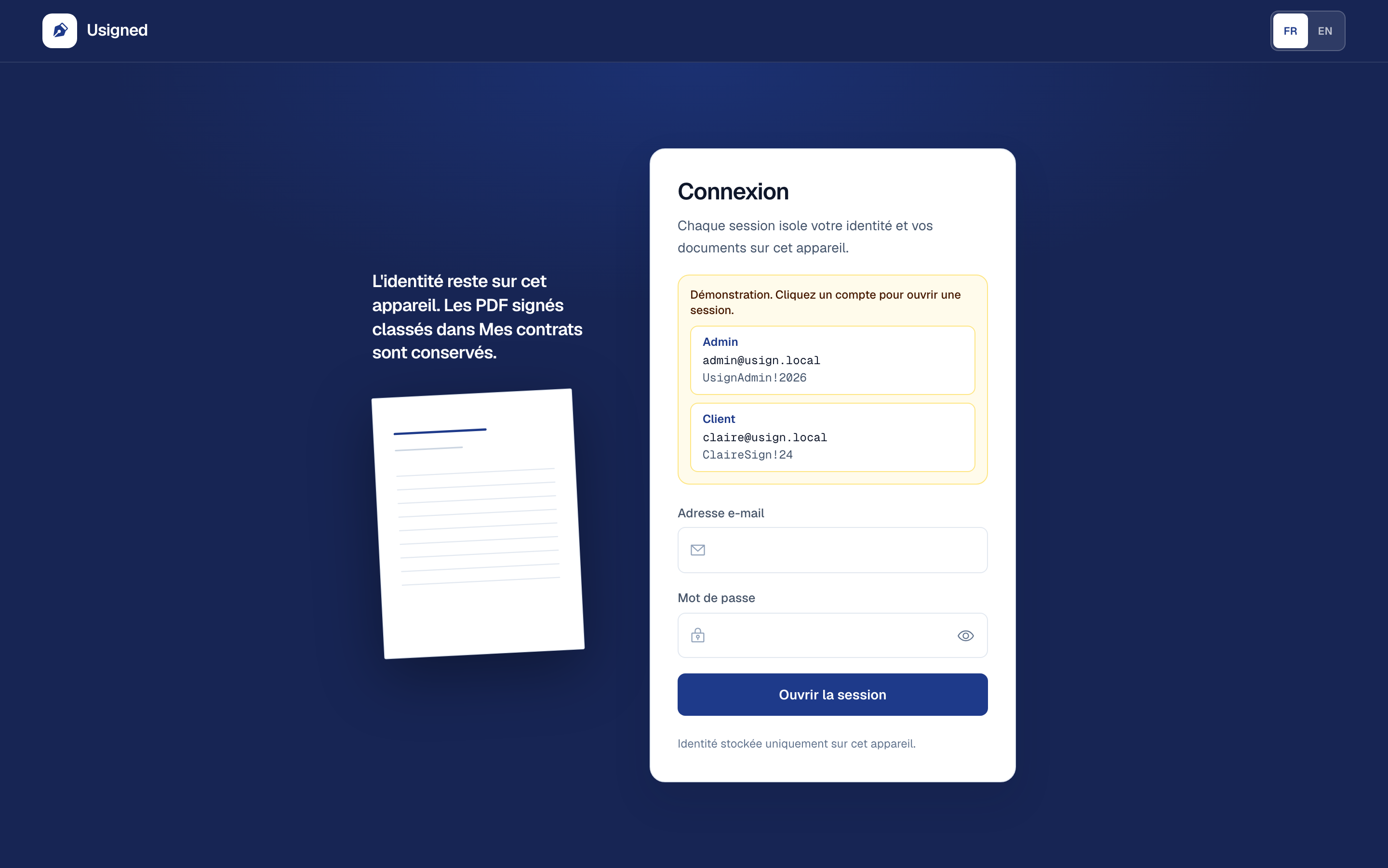 Page de connexion Usigned